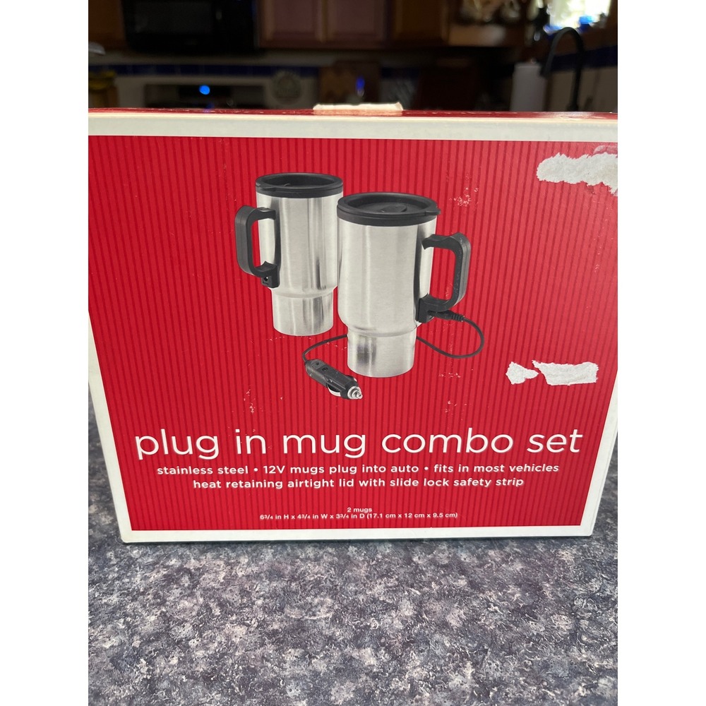 Plug In Mug Combo Set 12V Stainless Steel Auto Travel Mugs 2 Pack Heated Cup